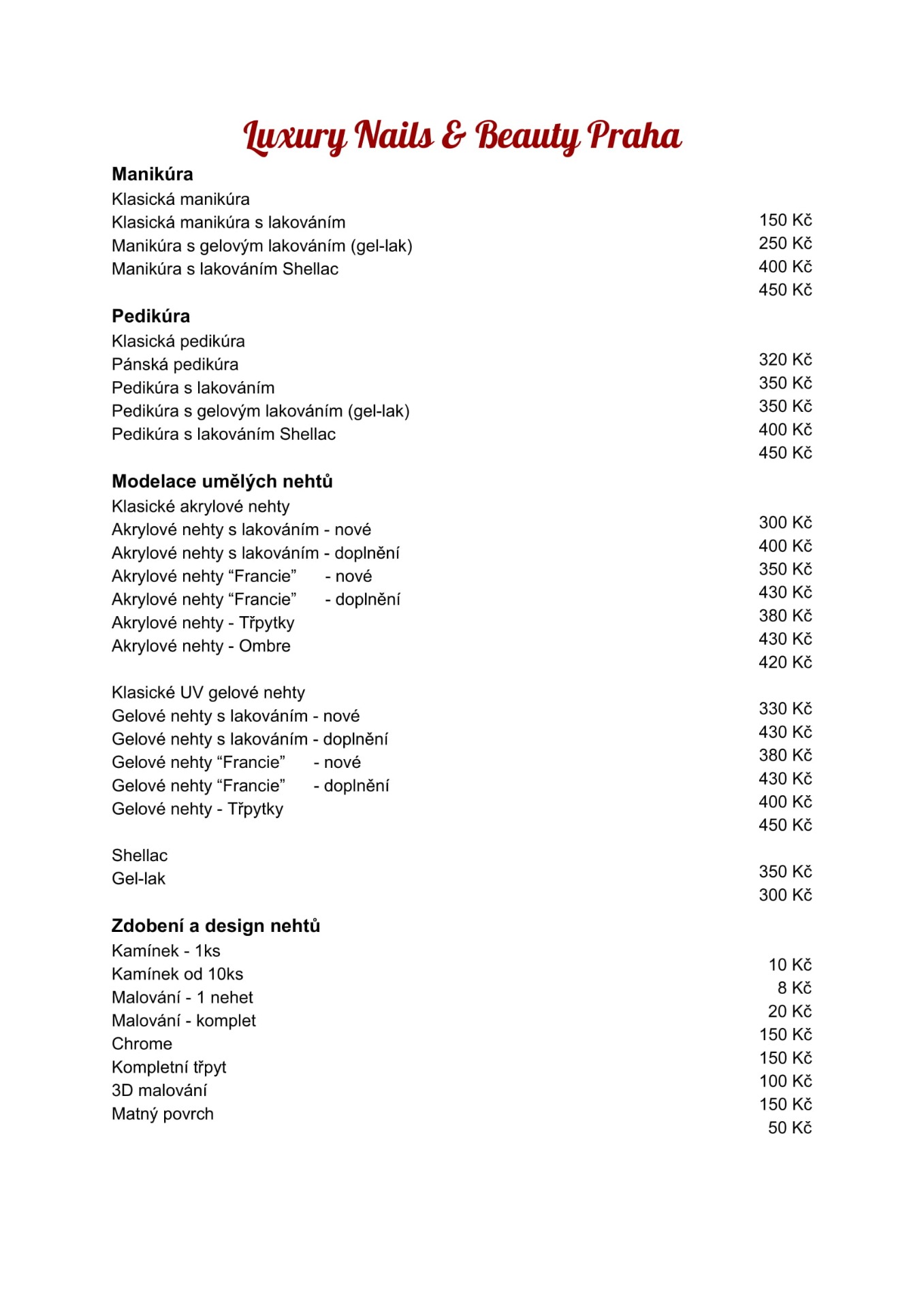 Ceník Luxurynailsbeauty